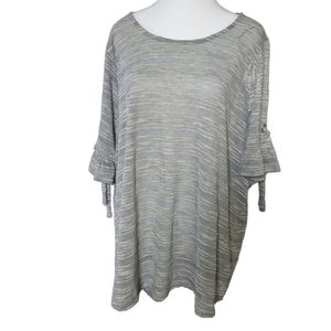 B SKIES ARE BLUE Womens Top Sz 2X Blue White Boho Flutter Tie Sleeves Blouse